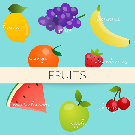 Cute bright colors of fruits vector collections. Healthy organic fresh and natural food. Flat design vector illustrationのイラスト素材