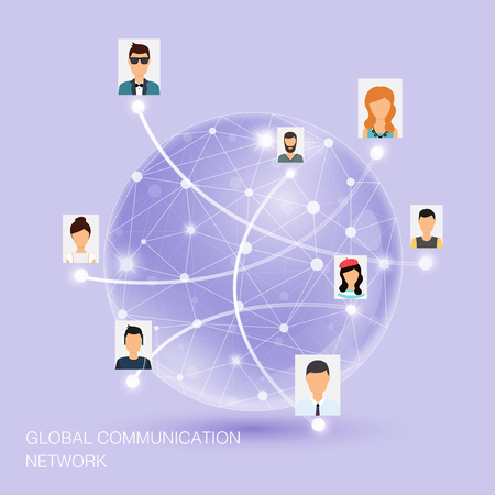 Global communication network. Flat Design Illustration for Web Sites Infographic. Communication Systems and Technologies.のイラスト素材