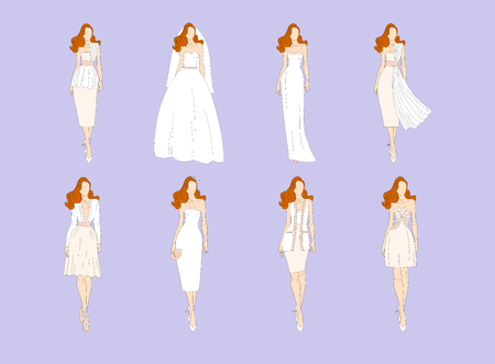 Wedding dresses in Different styles. Vector illustration.のイラスト素材
