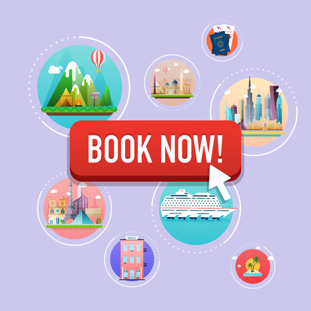Travel around the World. Vacation booking.  Flat design modern vector illustration concept.のイラスト素材