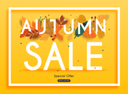 Autumn Sale Banner with leafs, Poster, Flyer. Vector illustration.のイラスト素材