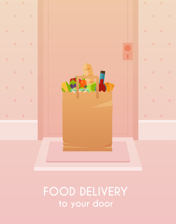 Food delivery to your door. Flat design modern vector illustration concept.のイラスト素材