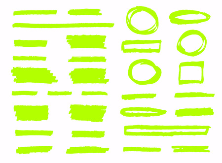 Hand-drawn shapes and lines. Highlighter strokes isolated on white background vector set.のイラスト素材
