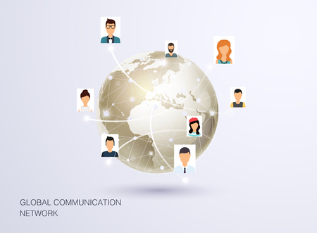 Social Network Vector Concept. Flat Design Illustration for Web Sites Infographic. Communication Systems and Technologies.のイラスト素材