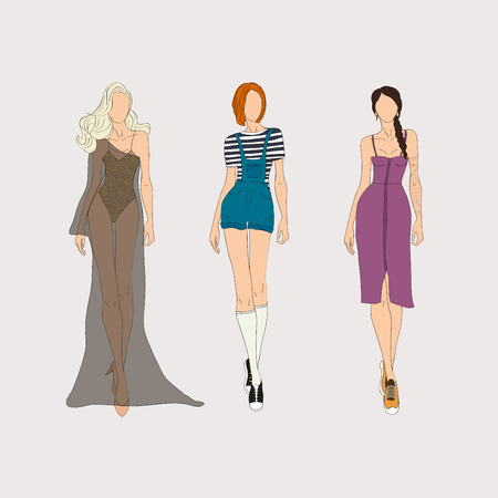 Hand drawn fashion models. Vector illustration concept.のイラスト素材