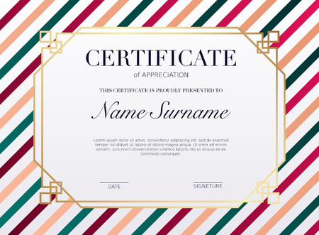 Certificate template with golden decoration element. Design diploma graduation, award. Vector illustration.のイラスト素材