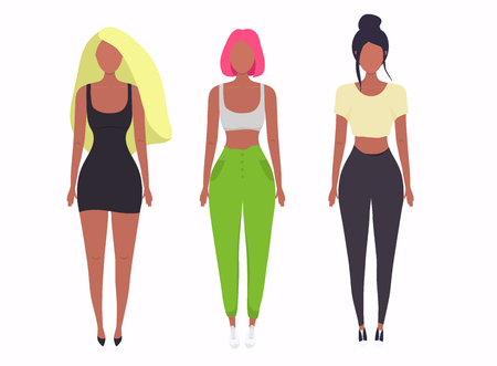 Set with Beautiful Women. Colorful Vector People. Flat Vector illustration.のイラスト素材