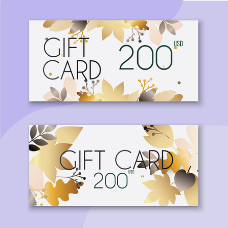 Voucher template with color gift box,certificate. Background design coupon, invitation, currency. Vector illustration.のイラスト素材