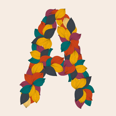 Alphabet letters from leaves.  Vector illustration.のイラスト素材
