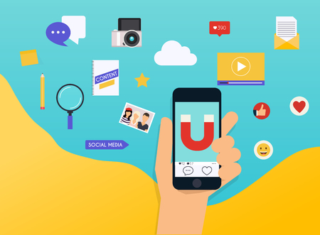 Social Media Marketing SMM explained. Flat design modern vector illustration concept.のイラスト素材