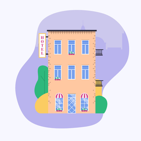Hotel facade. Ideal for market business web publications and graphic design. Flat style vector illustration.のイラスト素材