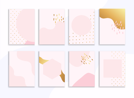 Set of pink flyers with gold design. Can be used for mobile website banners, web design, posters, email and newsletter designs.のイラスト素材