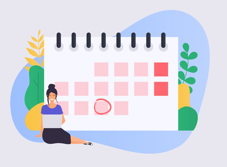 Business woman with a laptop have a calendar plan. Flat design modern vector illustration concept.のイラスト素材