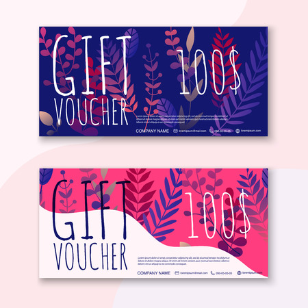 Voucher template with color gift box,certificate. Background design coupon, invitation, currency. Vector illustration.のイラスト素材