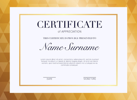 Certificate template with golden decoration element. Design diploma graduation, award. Vector illustration.のイラスト素材