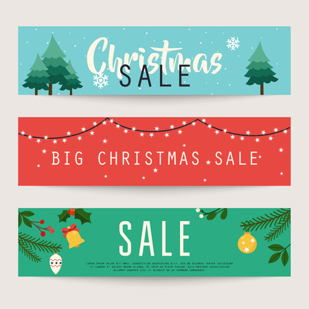 Set of christmas sale banners design, discounts and special offer. Shopping background, label for business promotion. Vector illustration.のイラスト素材