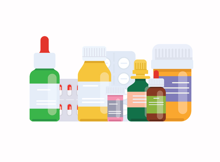 Medical pills and bottles. Medical concept. Flat design style modern vector illustration concept.のイラスト素材