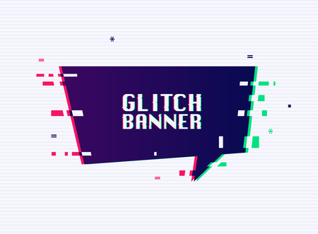 Vector glitch banner with text placeholder. Glitch style promotion banner, price tag, speech bubble, sticker, badge, poster.のイラスト素材