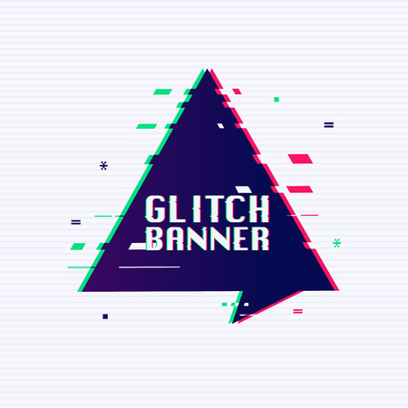Vector glitch banner with text placeholder. Glitch style promotion banner, price tag, speech bubble, sticker, badge, poster.のイラスト素材