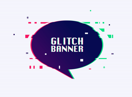 Vector glitch banner with text placeholder. Glitch style promotion banner, price tag, speech bubble, sticker, badge, poster.のイラスト素材