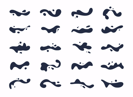 Set of abstract waves isolated on white background. Abstract elements, black liquid paint design. Vector illustration.のイラスト素材