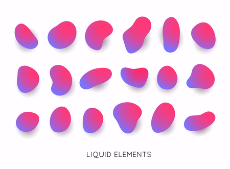 Set of abstract liquid shape. Gradient iridescent shapes. Set isolated liquid elements of holographic design.のイラスト素材