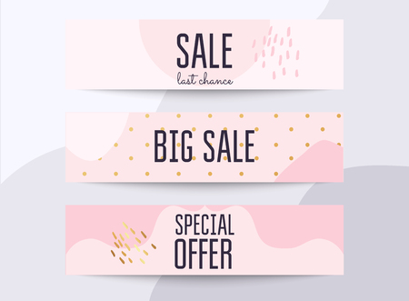 Set media banners with discount offer. Shopping background, label for business promotion. Can be used for website and mobile website banners, web design, posters, email and newsletter designs.のイラスト素材