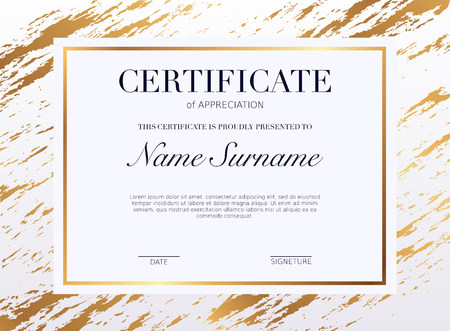 Certificate template with golden decoration element. Design diploma graduation, award. Vector illustration.のイラスト素材