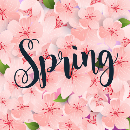 Spring. Spring leafs on the background. Flat design modern vector illustration concept.のイラスト素材