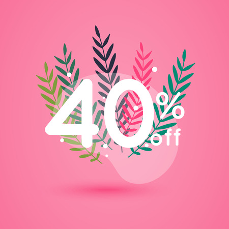 Sale discount icons with leafs design. Special offer price signs.のイラスト素材