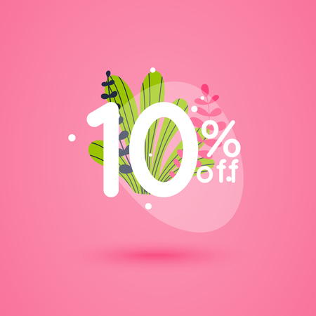 Sale discount icons with leafs design. Special offer price signs.のイラスト素材
