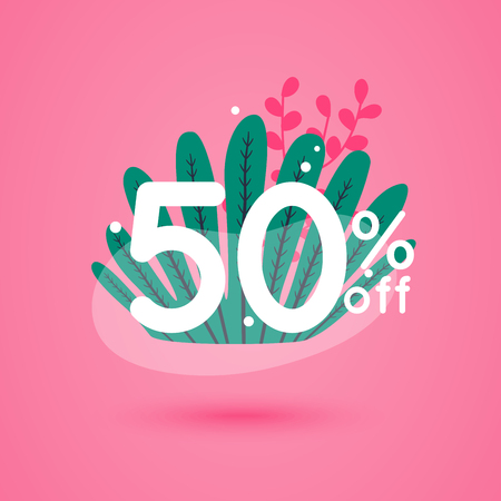 Sale discount icons with leafs design. Special offer price signs.のイラスト素材