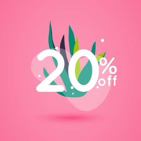 Sale discount icons with leafs design. Special offer price signs.のイラスト素材