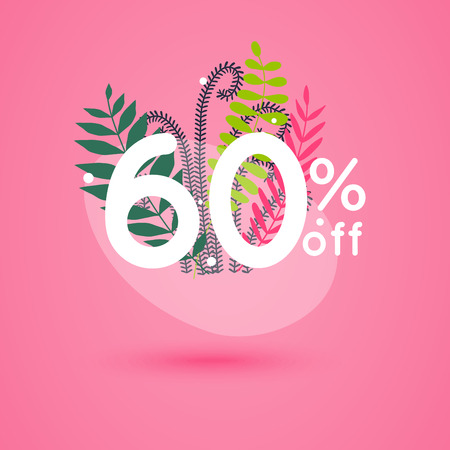 Sale discount icons with leafs design. Special offer price signs.のイラスト素材