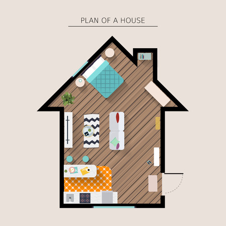 House furniture overhead top view. Flat style vector illustration.のイラスト素材