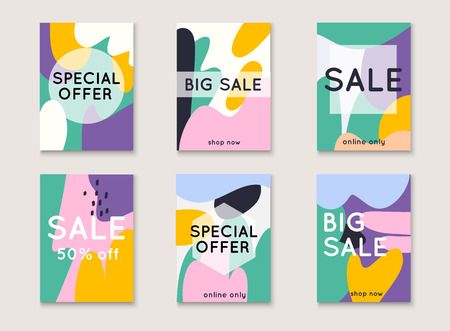 Set media banners with discount offer. Shopping background, label for business promotion. Can be used for website and mobile website banners, web design, posters, email and newsletter designs.のイラスト素材