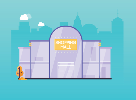 Shopping mall building exterior. Flat design style modern vector illustration concept.のイラスト素材