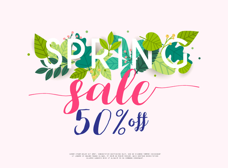 Sale Banner with flowers, Poster, Flyer. Vector illustration.のイラスト素材