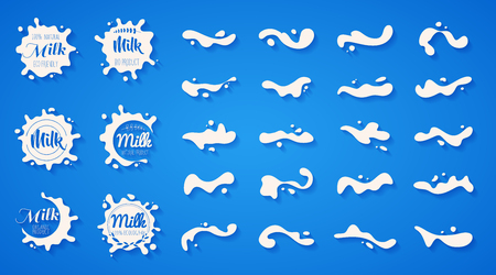 White milk splash blot vector set. Drink element. Abstract liquid. Vector illustration.のイラスト素材