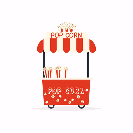 Pop corn stand cart. Street food cart. Vector Illustration.のイラスト素材