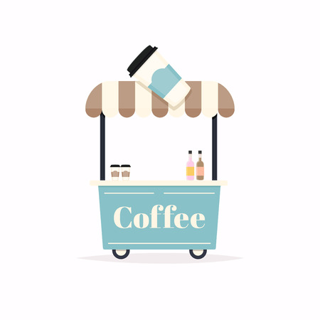 Hot coffee kiosk. Street food cart. Vector Illustration.のイラスト素材