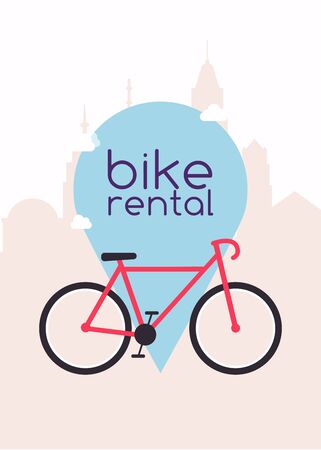 City bike hire rental tours for tourists and city visitors. Vector poster or banner template. Flat design modern vector illustration concept.のイラスト素材