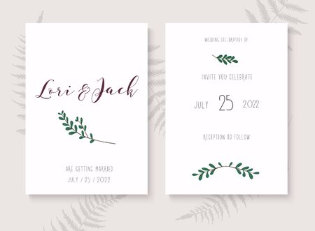 Wedding invitation cards with leafs. Save the date.  Vector illustration.のイラスト素材