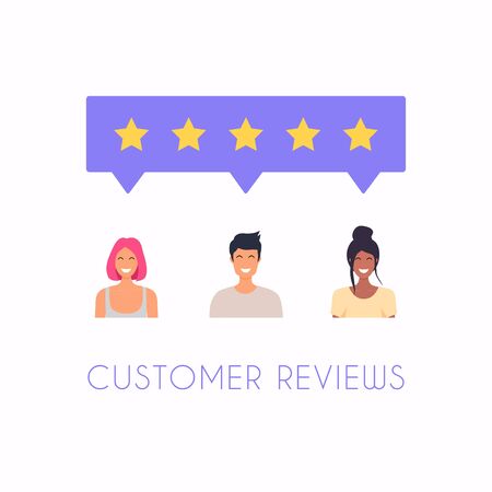Concept of feedback, testimonials messages and notifications. Rating on customer service illustration. Five stars rating flat style vector concept. のイラスト素材