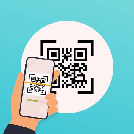 Scan QR code  to Mobile Phone. Electronic , digital technology, barcode. Vector illustration.のイラスト素材