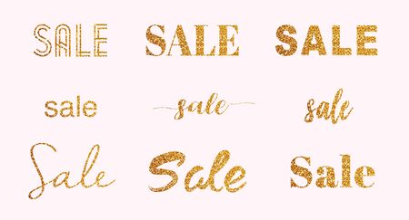 Set of gold glitter sparkling sale letters for flyer, poster, shopping, for sale sign, discount, marketing, selling, banner, web, header.のイラスト素材