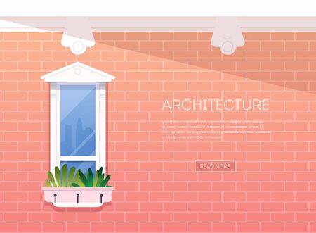 Window background. Facade of red brick.のイラスト素材