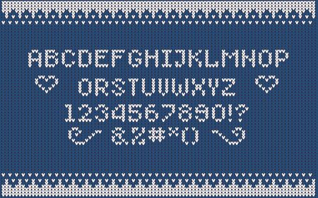Christmas knitted font. Nordic Fair Isle Knitting Sweater Design. Knitted latin alphabet.のイラスト素材