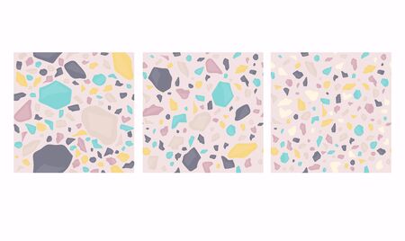 Set of 3 seamless terazzo  patterns. Vector seamless pattern of mosaic flooring surface with natural stones, granite, marble, quartz.のイラスト素材