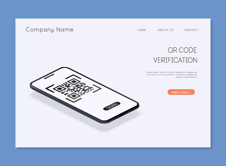 QR code verification. Scan QR code to mobile phone. Electronic, digital technology, barcode. Vector illustration.のイラスト素材
